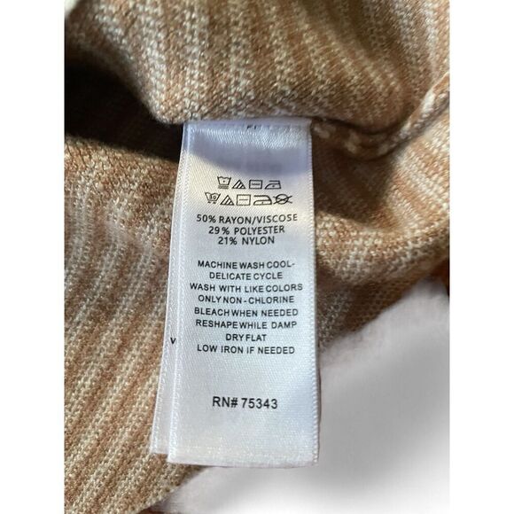 TAHARI Brown White Stripe Women’s Mock Neck Sweater S Stretchy Knit Pull On - Picture 6 of 7